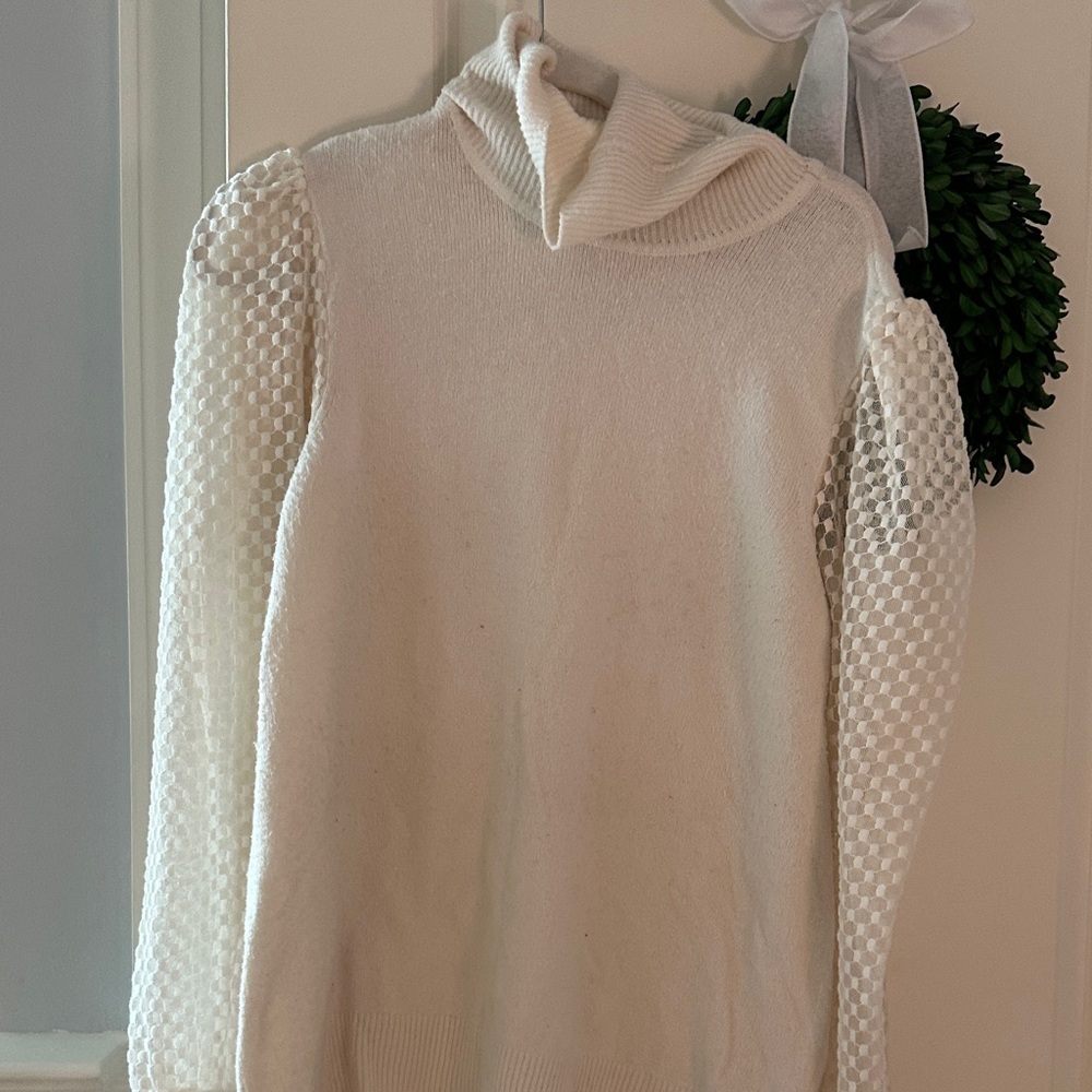 Marled Cream Cowl Neck Sweater with Textured Sleeves